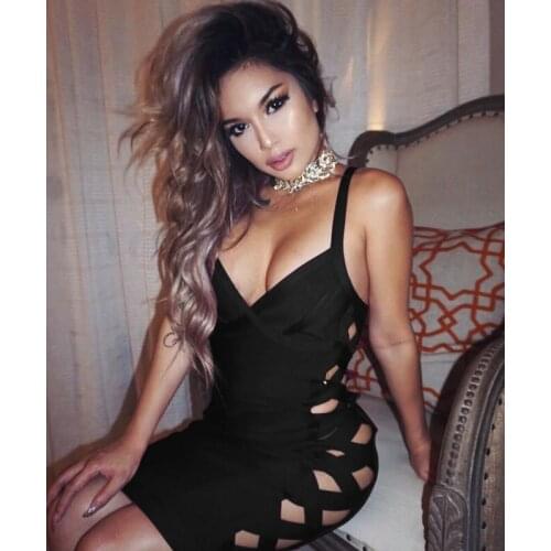 Wholesale New Women Dress Black Red Beige Nude Hollow Out Tight Celebrity Cocktail Party Bandage dress