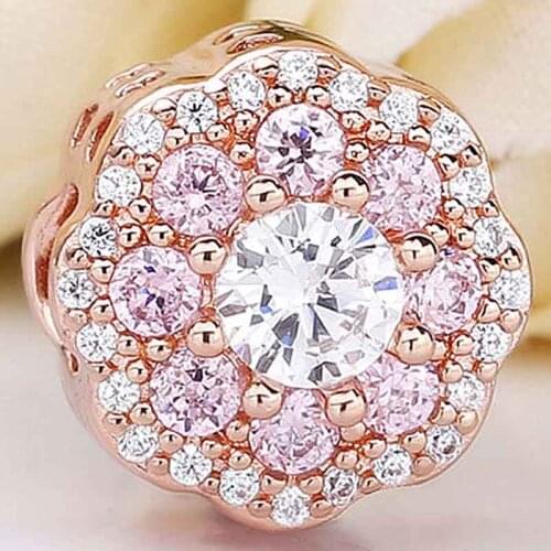 Original Rose Gold Openwork Radiant Hearts With Crystal Beads Fit 925 Sterling Silver Bead Charm Bracelet Diy Jewelry