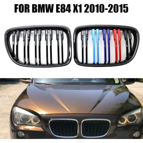 Car Replacement Front Kidney Grille Hood Grill Double Slats Gloss Black for BMW E84 X1 2010-2015 1 Pair M Color Auto Accessories