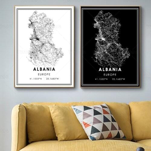 ALBANIA poster CUSTOM City Map Black and White Print Wall Art Canvas Painting Nordic for Living Room Home Decoration framed