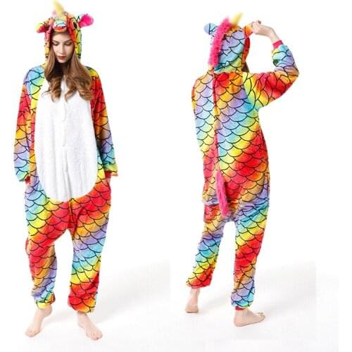 Fish Scale Unicorn Unisex Adult Pajamas Cosplay Onesie Children Onesie Animal Sleepwear Pyjamas Christmas Halloween Costume