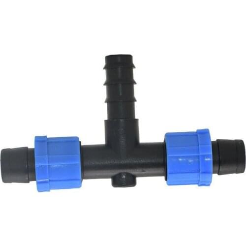 Irrigation hose to 16mm drip tape tee connector water splitter 3 way garden hose T type Connector lock nut 2pcs