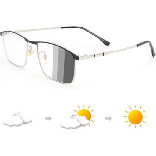 Anti Radiation & Photochromic Glasses Classic Transition Smart Glasses Men Women Square Alloy Chameleon Discoloration Sunglasses