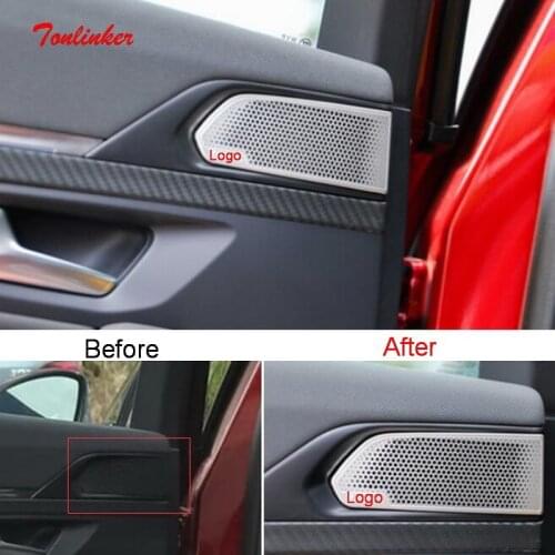 Tonlinker Interior Car Door Small Speaker Cover sticker for Peugeot 508L 2018-19 Car Styling 4 PCS Stainless steel Cover sticker