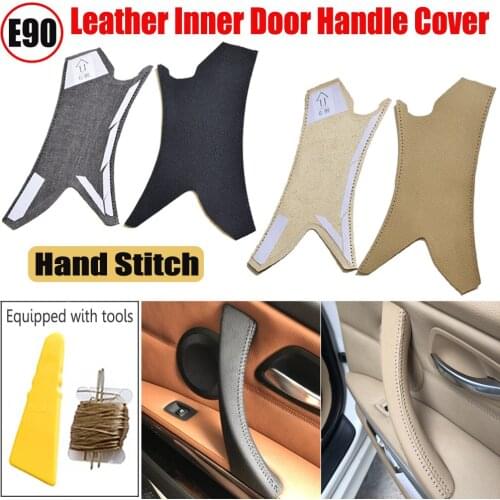 Car Interior Parts Hand sewing Leather Right /Left Door Panel Handle Cover Inner Pull Trim Cover For BMW 3 Series 330 2005-12