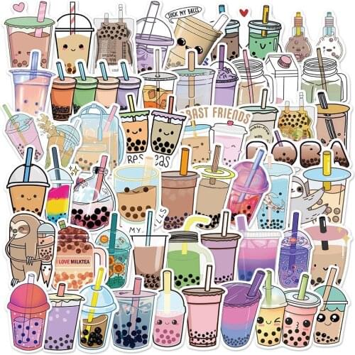 50pcs/lot summer girl series Boba milk tea mobile phone decorative stickers waterproof and repeatable stickers