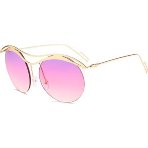 High Quality 6 colour Gradient Semi Punk Round Retro Rimless Sunglasses Women