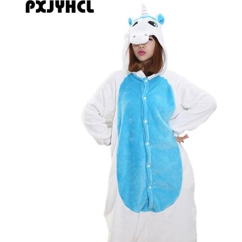Adult Anime Kigurumi Onesies Pink Blue Unicorn Costume For Women Man Animal Onepieces Sleepwear Flannel Home Cloths Girl