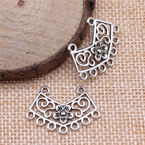 WYSIWYG 10pcs 26x18mm Flower Porous Earring Connector Jewelry Making Antique Silver Color Flower Earring Connector Charm