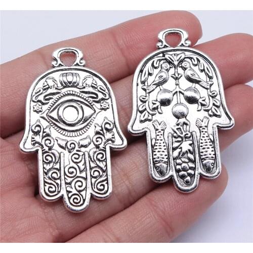 WYSIWYG 3pcs Antique Silver Color Large Hollow Hamsa Hand Charms With Eyes Hand Pendant Making Jewelry supplies Handmade 48x31mm