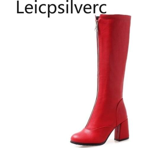 Womens Boots Autumn And Winter The New fashion Round head zipper High heel High tube Womens shoes plus size 32-46 7.5cm high