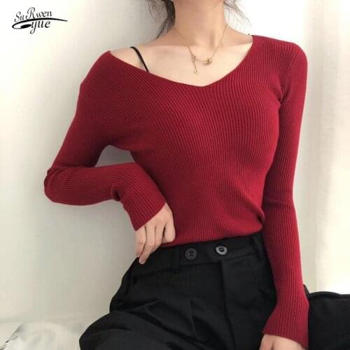 2021 autumn new knitwear nuns show thin solid color V-necked bottoms with long sleeves inside a top sweater women 16684