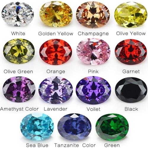 15pcs 4x6mm~10x12mm 1pcs Per Colors Loose Oval Cubic Zirconia CZ Synthetic Gemstone