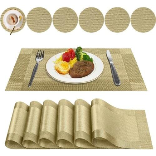 New 12PCS Placemats PVC Vinyl Placemats Heat Resistant Non-Slip Woven Washable For Kitchen Dining Table 45X30cm