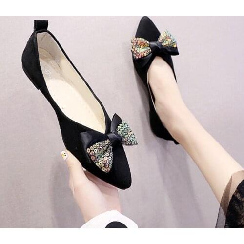2021 Casual Woman Shoe Pointed Toe Shallow Mouth Female Footwear Bow-Knot All-Match Autumn Soft Flats Shoes