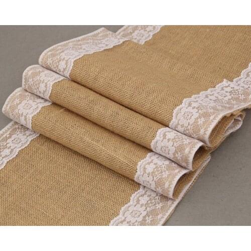 30*180cm Burlap Lace Table Runner Lace Vintage Rolls Runners for Wedding Decoration Rustic Kitchen Decor Farmhouse Christmas