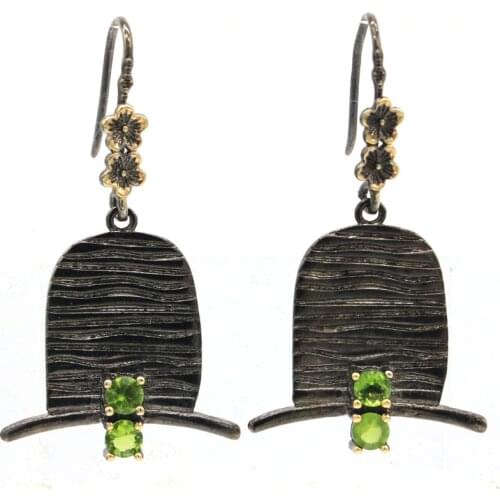 46x26mm Neo-Gothic Top hat Created Green Peridot For Ladies Gift Black Gold Silver Earrings Wholesale Drop Shipping