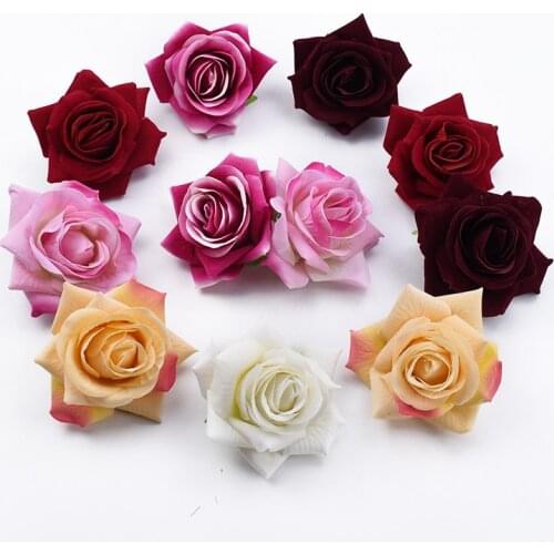 2/5/10 Pieces 8CM Flannel roses head wedding bridal accessories clearance diy a cap gifts box home decor artificial flower cheap