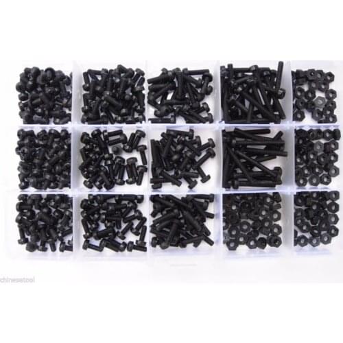 870pcs M2 M2.5 Nylon Screws Nut Washer round Phillips Assortment Kit Set Black