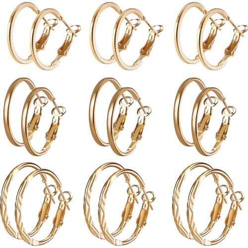 9 pairs of Set Earrings Rock Punk Korean Retro Big Round Circle Hoop Earrings for Women Party Jewelry Gift