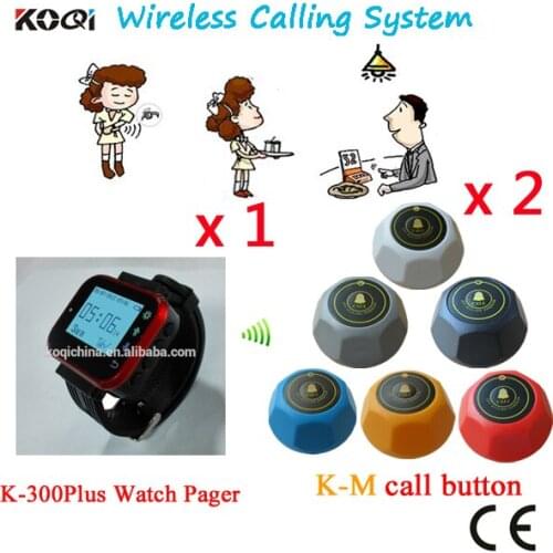 Wireless Sound System Hot Model Restaurant Pager Table Ordering Buzzer Service Equipment Passed CE(1 watch+2 table call button)