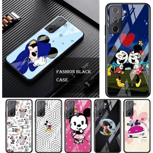 Tempered Glass Cover Shell Luxury Mickey mouse love For Samsung Galaxy S21 Ultra Plus 5G M51 M31 M21 Phone Case