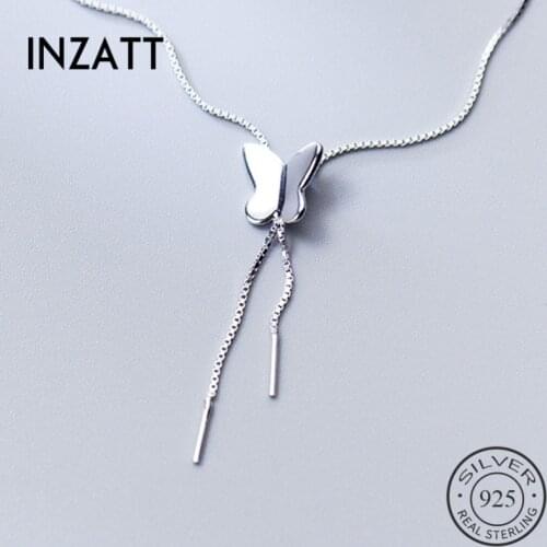 INZATT Real 925 Sterling Animal Butterfly Pendant Choker Necklace For Fashion Women Cute Fine Jewelry Minimalist Accessories