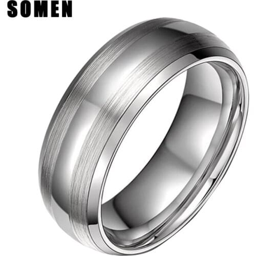 Mens 8mm Dome Brushed Silver Color Tungsten Carbide Ring Male Fashion Jewelry Engagement Rings Marriage Wedding Band