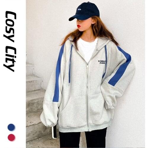 Korean Oversized Zip Up Hoodies Women Sweatshirt With Hood Zipper Sweater Female Jacket Autumn Kpop Long Sleeve Top Pop It XXL