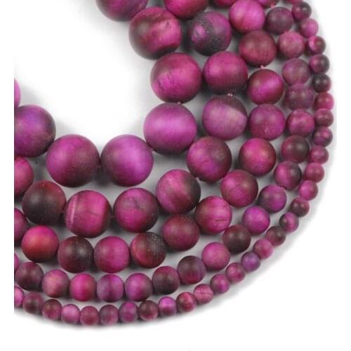 Matte Rose red Tiger eye Natural Stone Round spacers Loose beads for Jewelry making DIY bracelets necklace 15" 4/6/8/10/12MMc