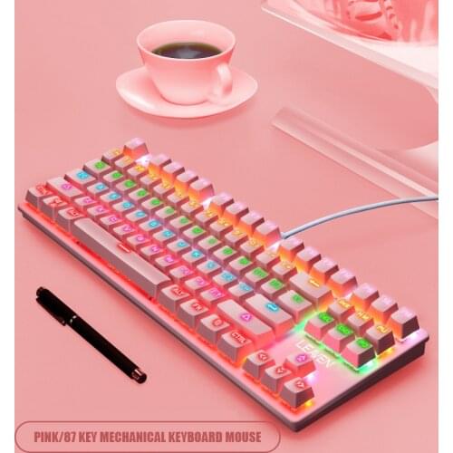 Mechanical Keyboard 87 keys Gaming Keyboards cute pink keyboard for Gamer PC Laptop and Tablet Desktop