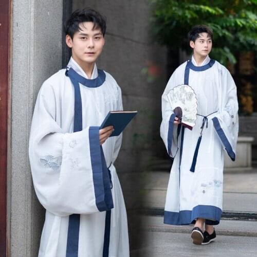 Round collar robe for men Chinese mens embroidered Song Dynasty shirt with embroidered long gown and embroidered coat