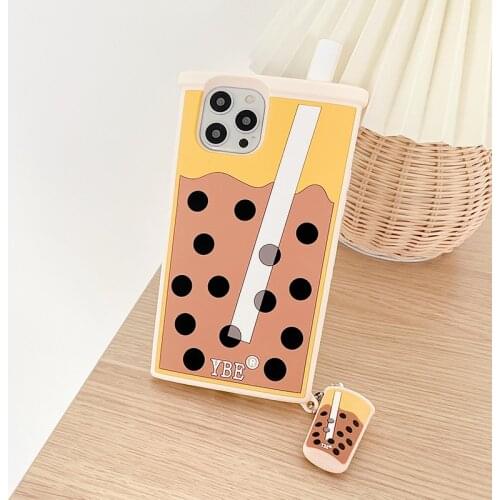 Cute Cartoon Bubble Tea Case for iPhone 12 11 Pro X XR XS Max 6 6s 7 8 Plus SE 2020 mini Soft Silicone Cover