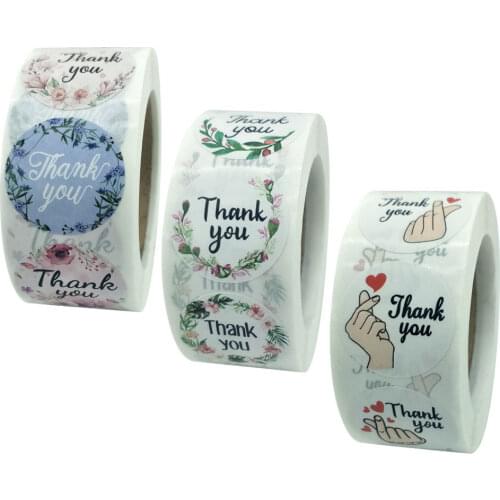 500pcs/roll 2.5cm Flowers Thank You Roll Stickers Handmade Stickers Packaging Sealing Labels Party Favors Wedding Gifts Tags