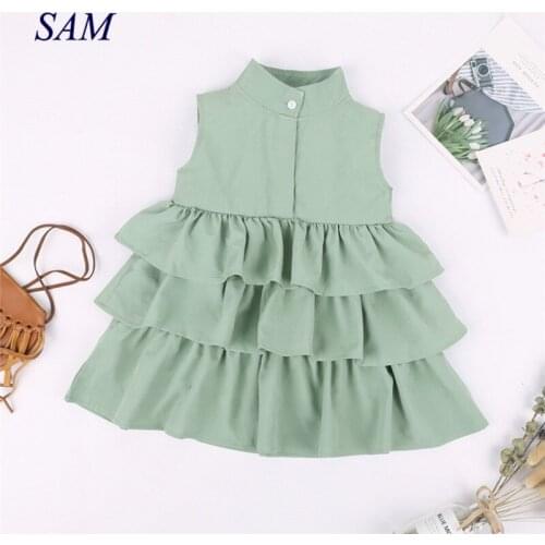 Baby Girls Princess Party Dress Sleeveless Cake Ruffle Tutu Bubble Dresses for Kids Summer Girl Sweet Layer Dress Clothes