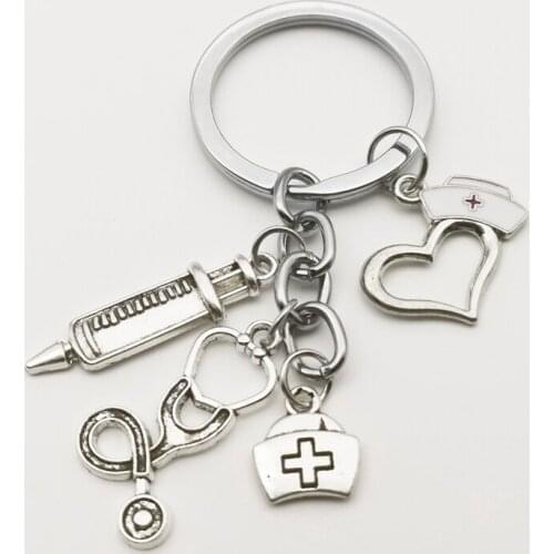 New Nurse Medical Box Medical Key Chain Needle Syringe Stethoscope Keychain Jewelry Medicine Graduate Gift Souvenir Charm Bag