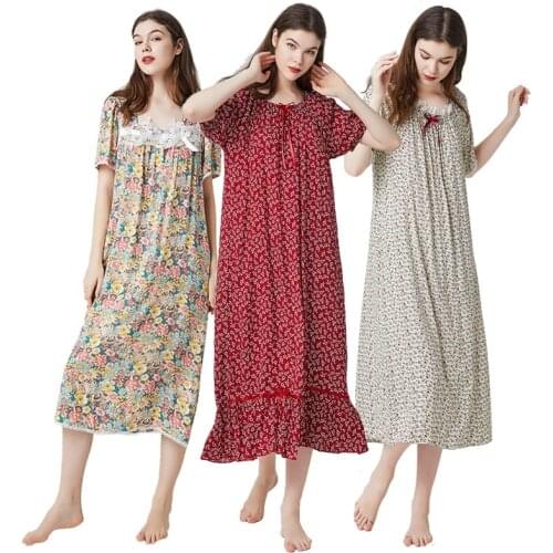 New nightdress for women Cotton silk short sleeves Long dress