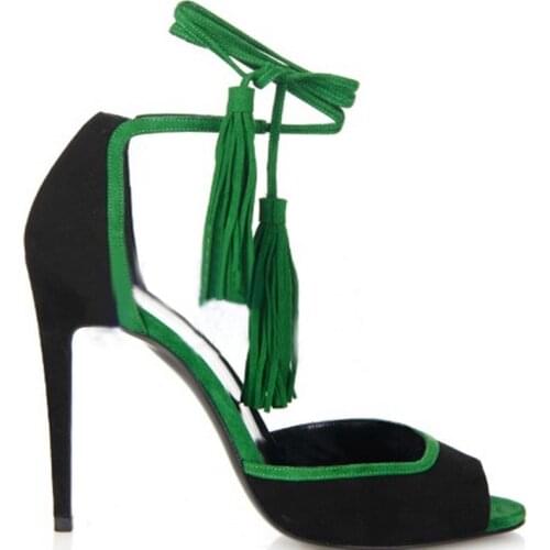 New Hot Selling Suede Fringed Woman Sandal Sexy Peep Toe Lace-up High Heel Gladiator Shoes Cutouts Tassesl Sandal