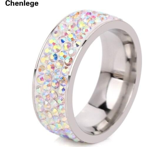New arrival womens stainless steel rings 2017 AB crystal pave wedding rings classic rhinestone pave CZ rings jewelry