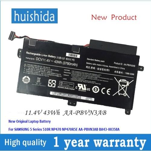 11.4V 43WH AA-PBVN3AB New Laptop battery for samsung Np510 510R NP470 NP470R5E BA43-00358A NP370R5E NP370R5E seri