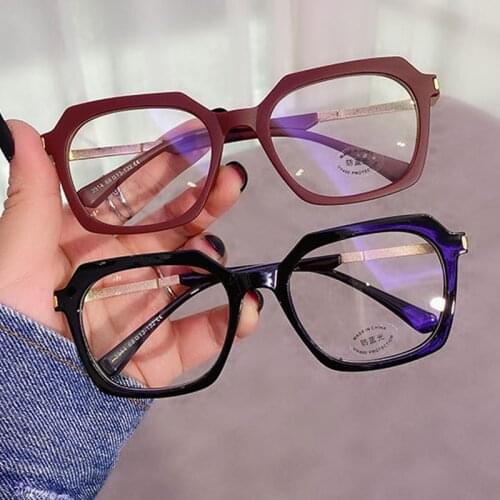 Oversized Square Glasses Frame Women Vintage Red Clear Lens Optical Transparent Fashion Eyeglasses Anti Blue Light Female