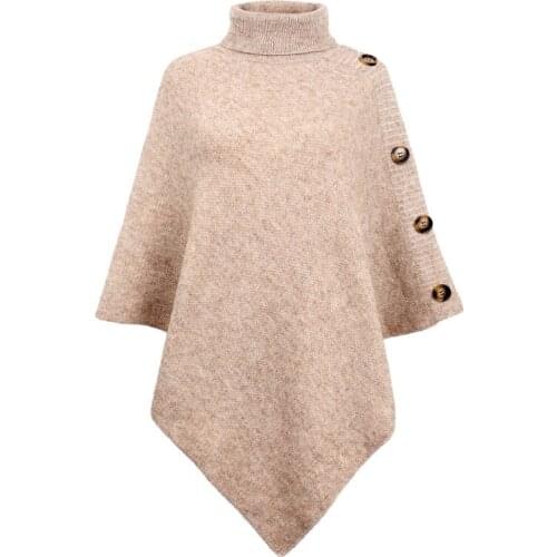 2021 Autumn Winter Shawl Cloak Sweater Solid Color Turtleneck Oversized Cape Coat Female Ponchos Pullover Knitted Bat Sleeve Top