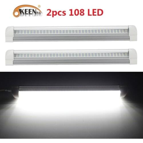 OKEEN 2x 6W 12V 108 LED Car Interior White Strip Light Bar Lamp Van Caravan ON/OFF Switch For Truck Trailer Caravan Touring Car
