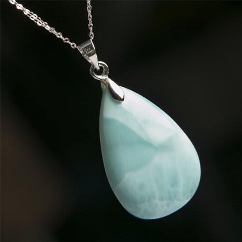 Genuine Natural Blue Larimar Gems Stone Crystal Necklace Suspension Fashion Woman Lady Pendant 29*20*7mm