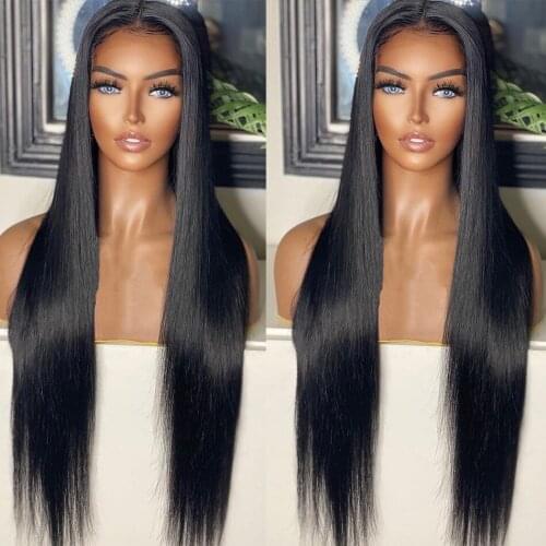 Jet Black Color Synthetic Lace Front Wig Silky Straight Natural Hairline Heat Resistant Fiber Hair Daily Wig For Black Women