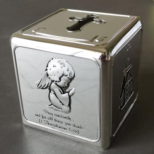 Personalized Silver-Plated Cross Christening Money Box New Baby Baptism Gift Coin Saving Bank Kids Religious Piggy Bank Keepsake