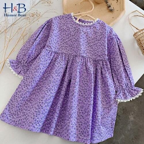 Humor Bear Girls Dresses New Spring Autumn Flare-Sleeve Floarl Printed Loose Casual Toddler Kids Princess Dress
