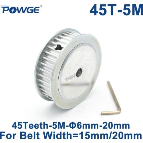 POWGE 45 Teeth HTD 5M Synchronous Timing Pulley Bore 8/10/12/14/15/16/17/19/20/22/25mm for Width 15/20mm HTD5M Gear 45Teeth 45T