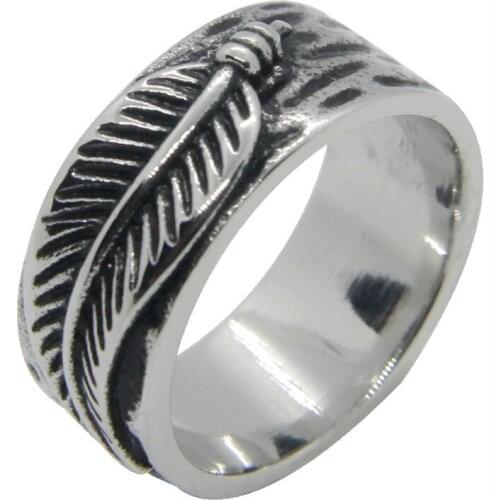Drop Ship Band Feather Ring 316L Stainless Steel Special Men Ladies Simple Style Leaf Ring