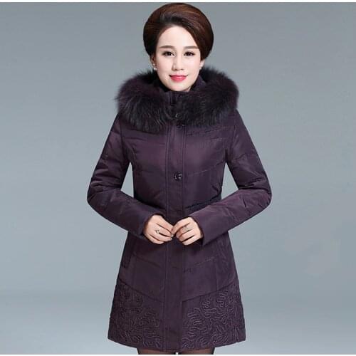 Size Plus Womens Duck Down Jacket Long Winter Coat Fox Fur Collar Jackets for Elderly Women Parkas Chaqueta Mujer KJ483 s